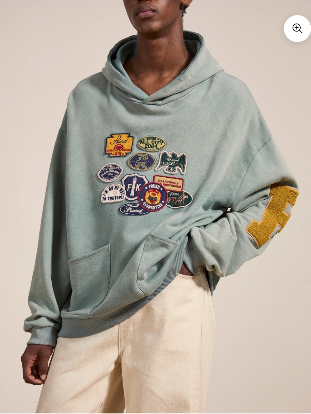 Found multi patch hoodie in washed sage size xs so cute!